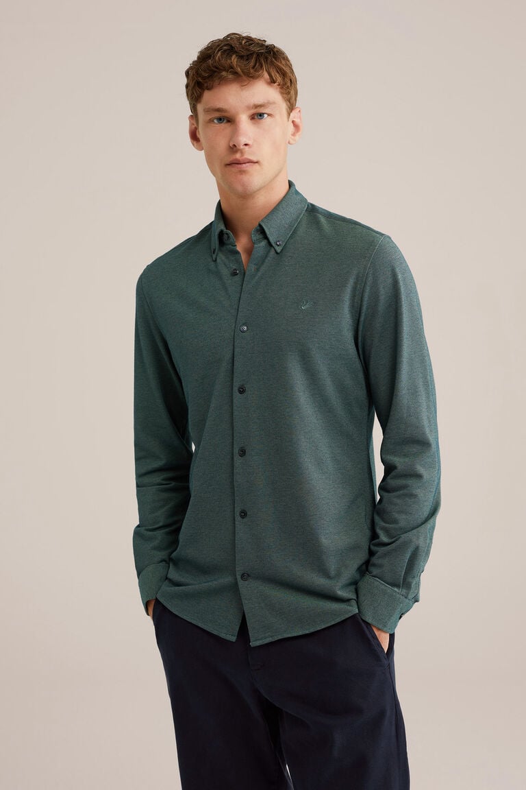 We Fashion Piquéjersey Overhemd Met Stretch Donkergroen