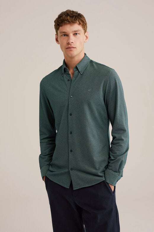 We Fashion Piquéjersey Overhemd Met Stretch Donkergroen