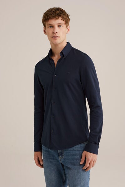 We Fashion Piquéjersey Overhemd Met Stretch Kobaltblauw
