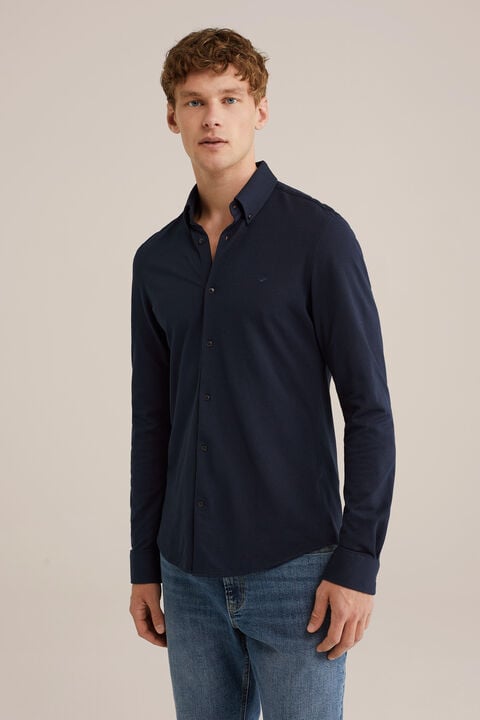 we fashion piquéjersey overhemd met stretch Kobaltblauw