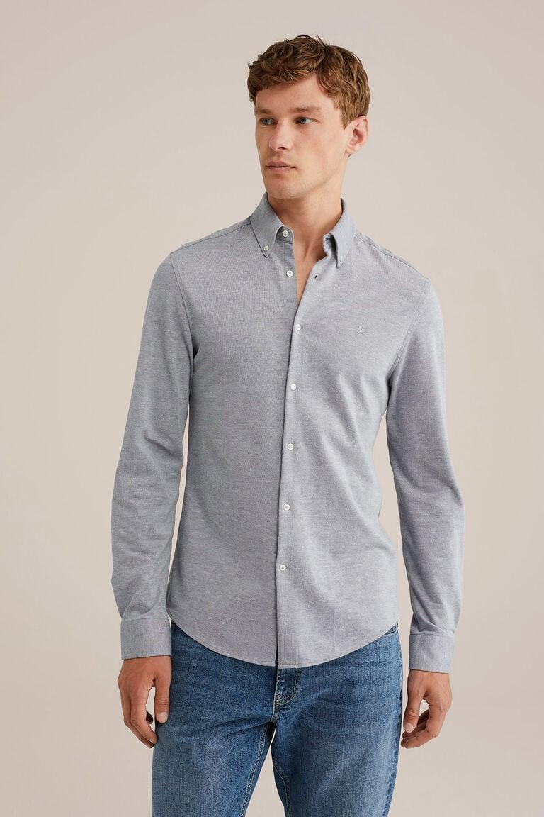 We Fashion Piquéjersey Overhemd Met Stretch Lichtgrijs