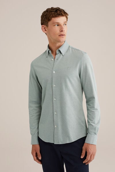 We Fashion Piquéjersey Overhemd Met Stretch Lichtgroen