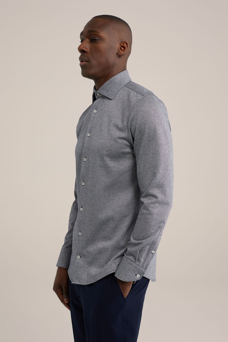We Fashion Premium Gebreid Overhemd Met Stretch Donkerblauw