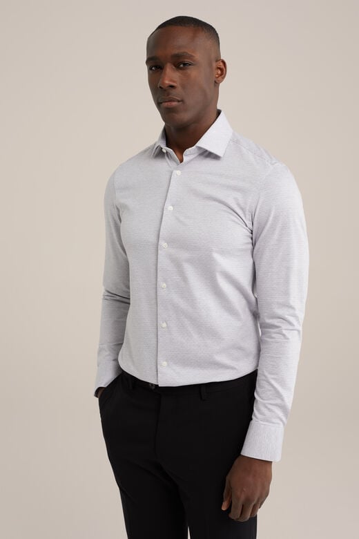 We Fashion Premium Jacquard Gebreid Overhemd Met Structuur Lichtgrijs