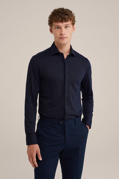 We Fashion Premium Jacquard Gebreid Overhemd Met Structuur Marineblauw