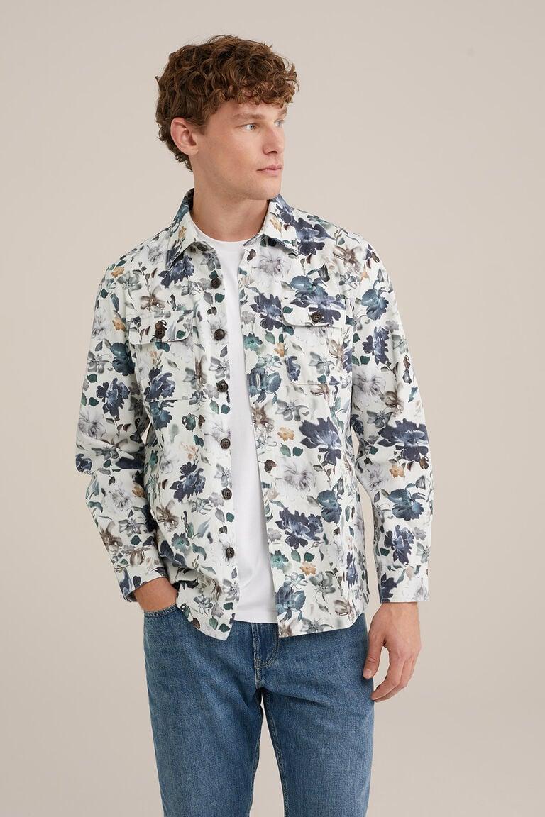 We Fashion Regular Fit Denim Overshirt Met Print Gebroken Wit