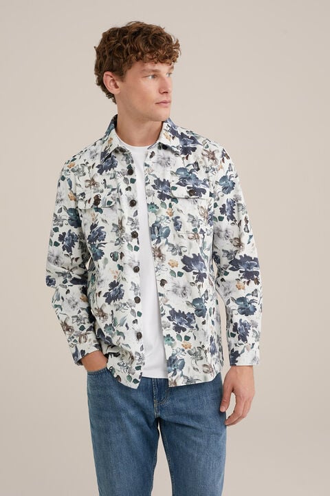 we fashion Regular fit denim overshirt met print Gebroken wit