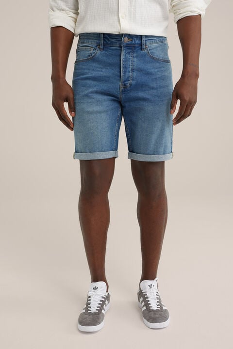 we fashion regular fit denim short met stretch Blauw