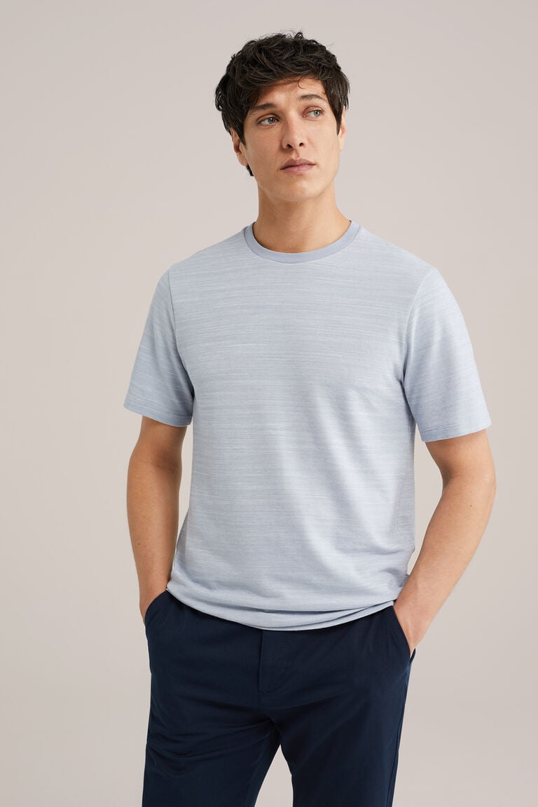 We Fashion Regular Fit Fijngebreid T-shirt Lichtblauw