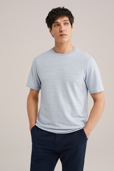 We Fashion Regular Fit Fijngebreid T-shirt Lichtblauw