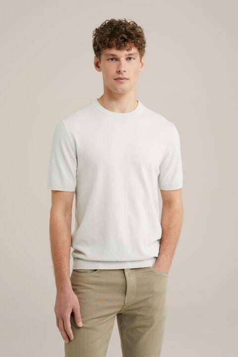 we fashion Regular fit fijngebreid T-shirt van katoenmix Wit