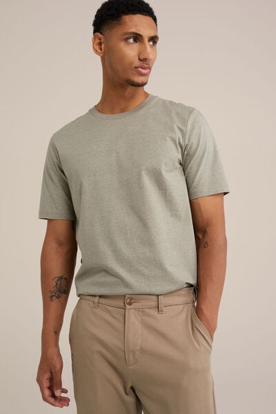 We Fashion Regular Fit Gemêleerd T-shirt Donkergroen