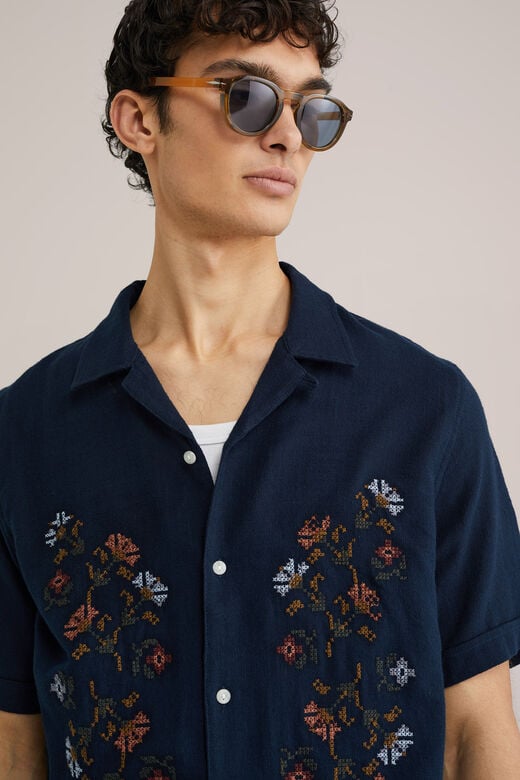 We Fashion Regular Fit Overhemd Met Embroidery Marineblauw