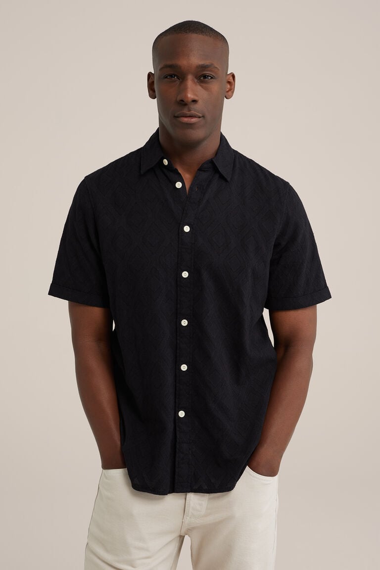 We Fashion Regular Fit Overhemd Met Structuur Zwart