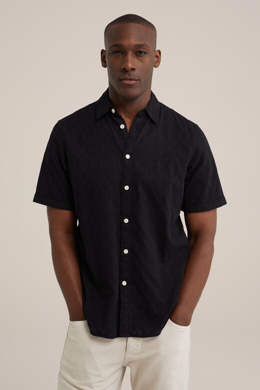 We Fashion Regular Fit Overhemd Met Structuur Zwart