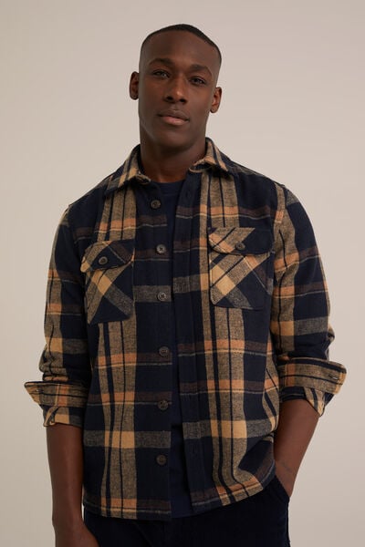 We Fashion Regular Fit Overshirt Met Ruit Donkerblauw