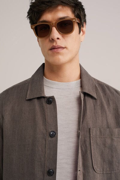 We Fashion Regular Fit Overshirt Van Linnenmix Bruin