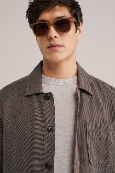 We Fashion Regular Fit Overshirt Van Linnenmix Bruin