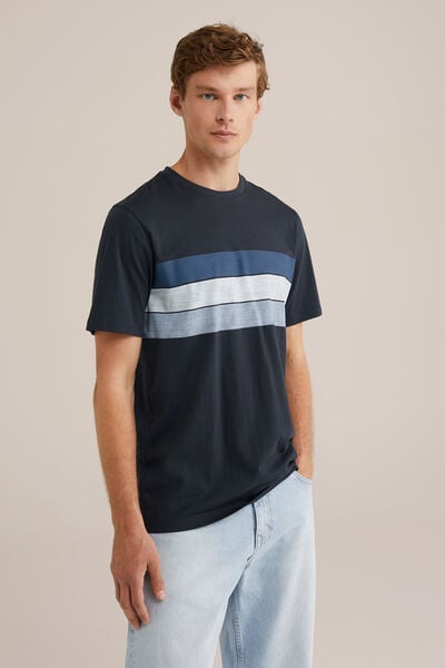 We Fashion Regular Fit T-shirt Met Opdruk Donkerblauw