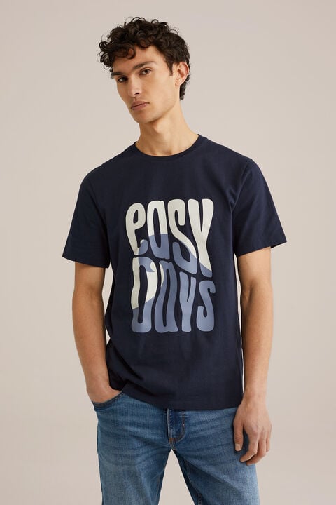 we fashion Regular fit T-shirt met opdruk Donkerblauw