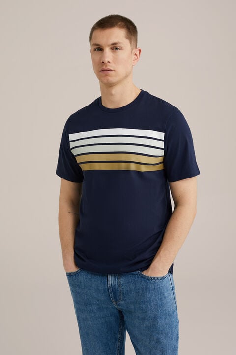 we fashion regular fit T-shirt met opdruk Donkerblauw