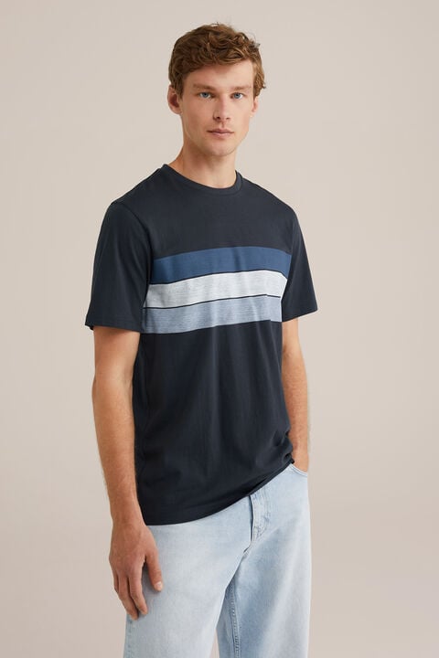 we fashion Regular fit T-shirt met opdruk Donkerblauw