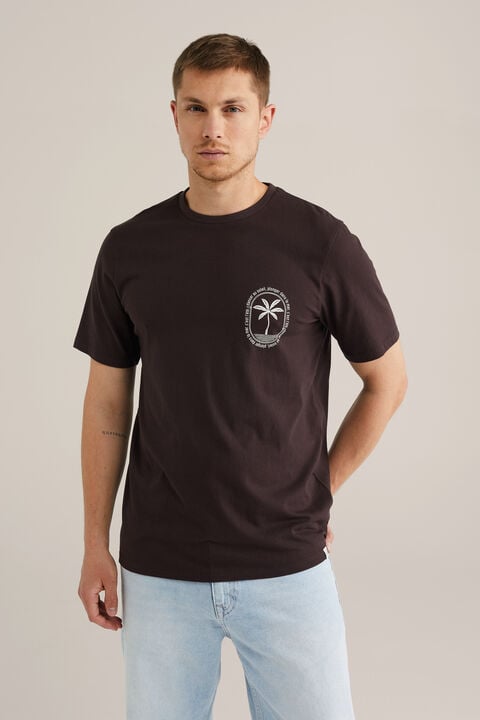 we fashion Regular fit T-shirt met opdruk Donkerbruin