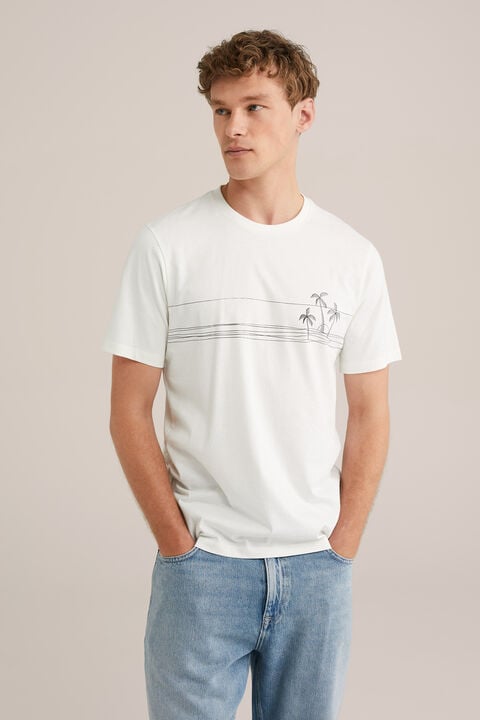 we fashion Regular fit T-shirt met opdruk Gebroken wit