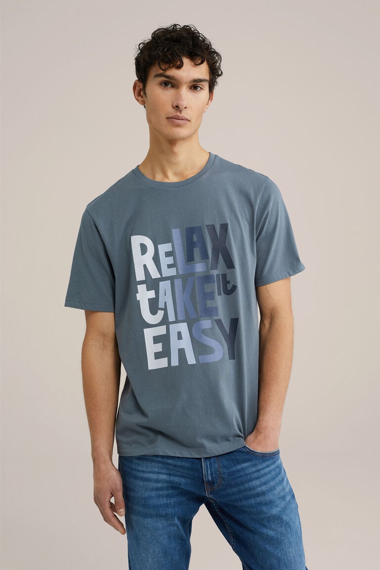 We Fashion Regular Fit T-shirt Met Opdruk Grijsblauw