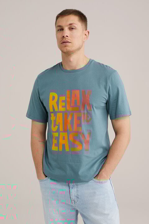 we fashion Regular fit T-shirt met opdruk Groenblauw