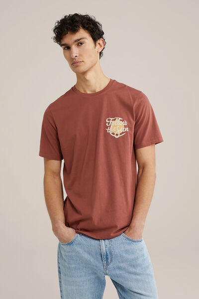 We Fashion Regular Fit T-shirt Met Opdruk Roestbruin