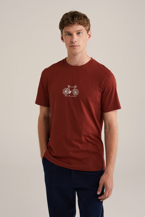 we fashion Regular fit T-shirt met opdruk Roestbruin