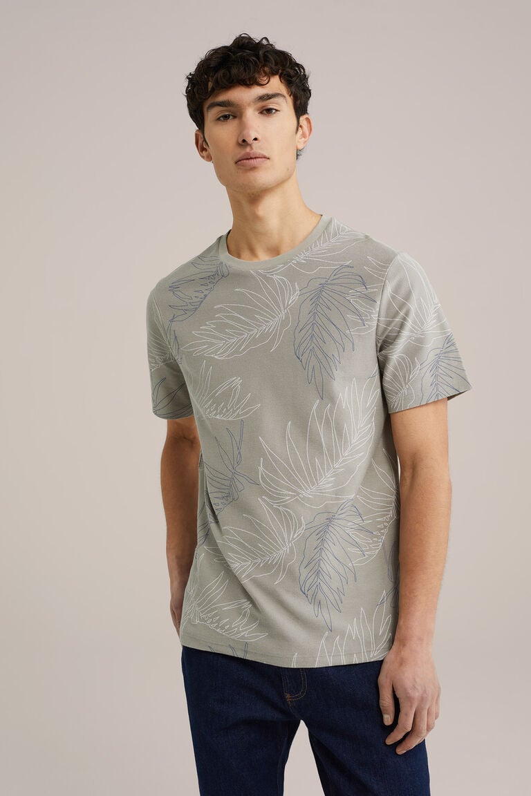 We Fashion Regular Fit T-shirt Met Print Grijsgroen