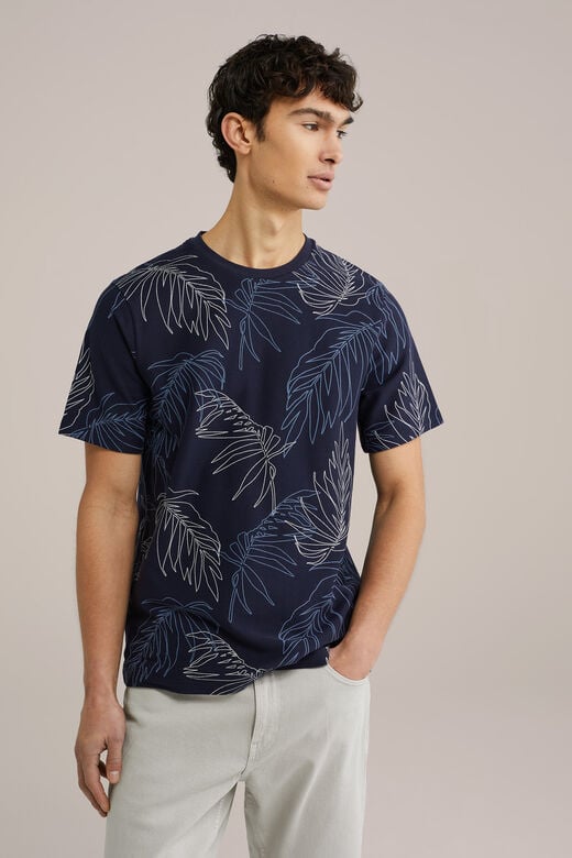 We Fashion Regular Fit T-shirt Met Print Marineblauw