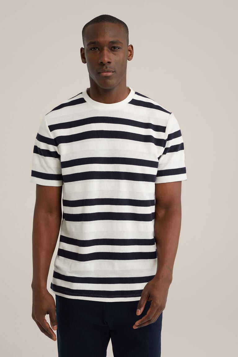 We Fashion Regular Fit T-shirt Met Streep Donkerblauw