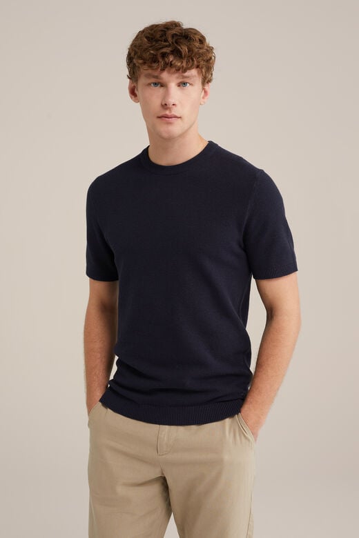 We Fashion Regular Fit T-shirt Met Structuur Donkerblauw