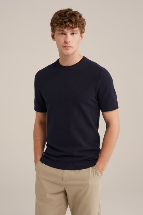we fashion Regular fit T-shirt met structuur Donkerblauw