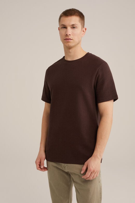 We Fashion Regular Fit T-shirt Met Structuur Donkerbruin