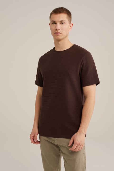 we fashion Regular fit T-shirt met structuur Donkerbruin