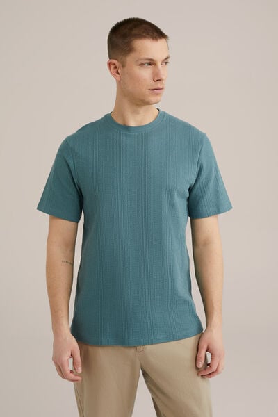 We Fashion Regular Fit T-shirt Met Structuur Groenblauw