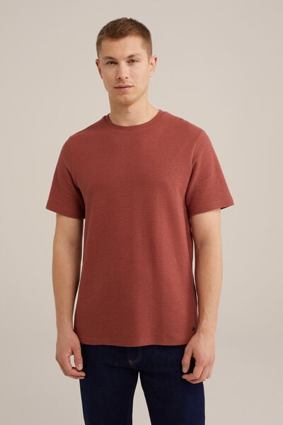 We Fashion Regular Fit T-shirt Met Structuur Roestbruin