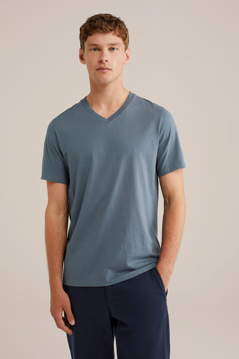 We Fashion Regular Fit T-shirt Met V-hals Grijsblauw