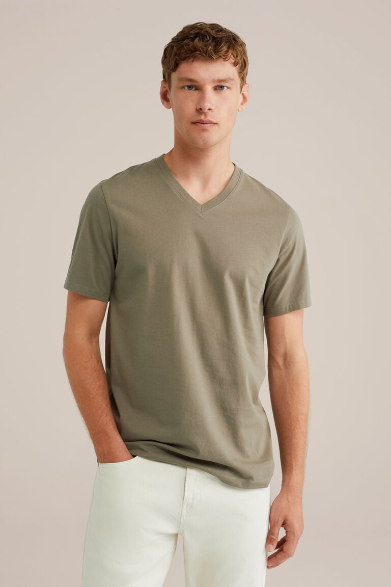 We Fashion Regular Fit T-shirt Met V-hals Olijfgroen