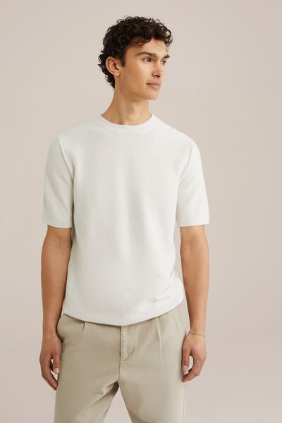 We Fashion Regular Fit T-shirt Van Linnenmix Gebroken Wit