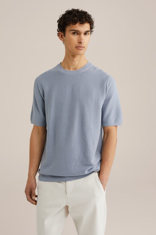 We Fashion Regular Fit T-shirt Van Linnenmix Lichtblauw