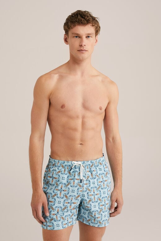 We Fashion Regular Fit Zwembroek Met Print Lichtblauw