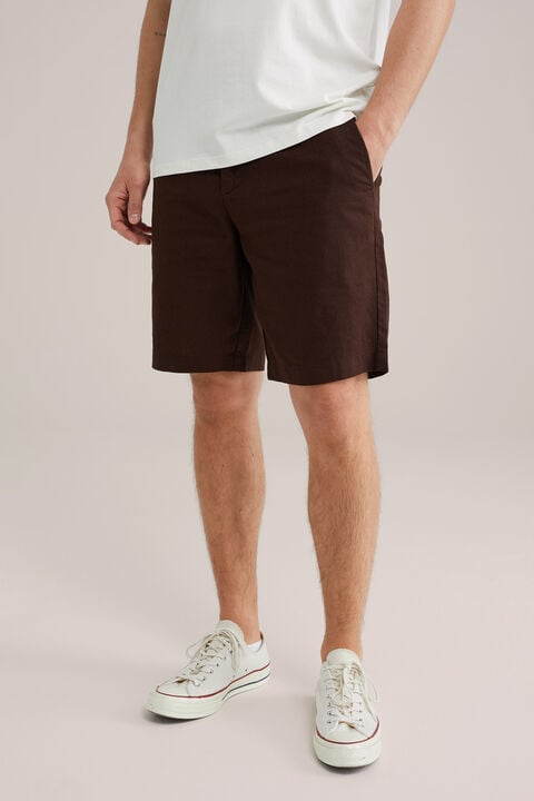 we fashion relaxed fit short van linnenmix Donkerbruin