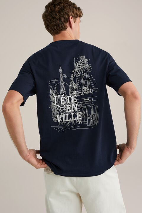 we fashion Relaxed fit T-shirt met opdruk Donkerblauw