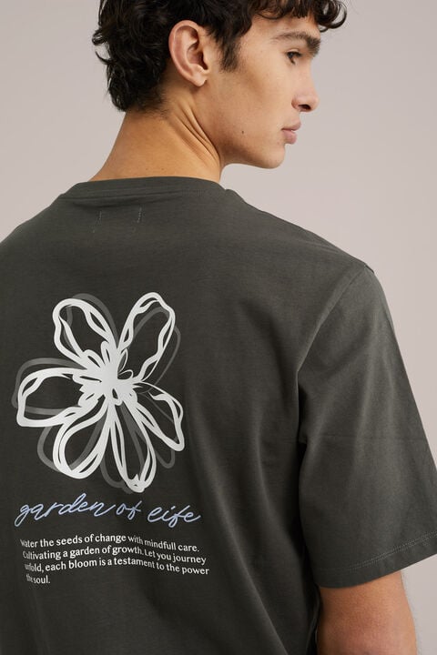 we fashion Relaxed fit T-shirt met opdruk Donkergroen