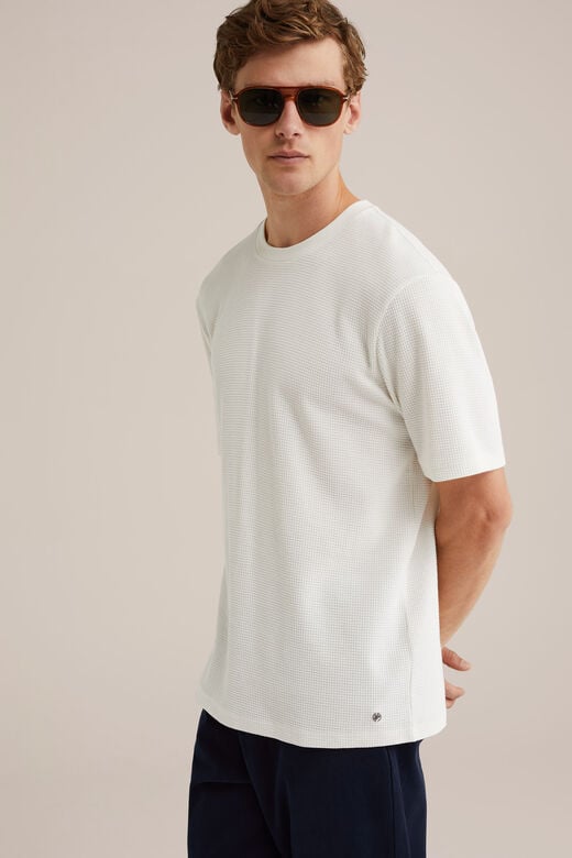 We Fashion Relaxed Fit T-shirt Met Structuur Gebroken Wit